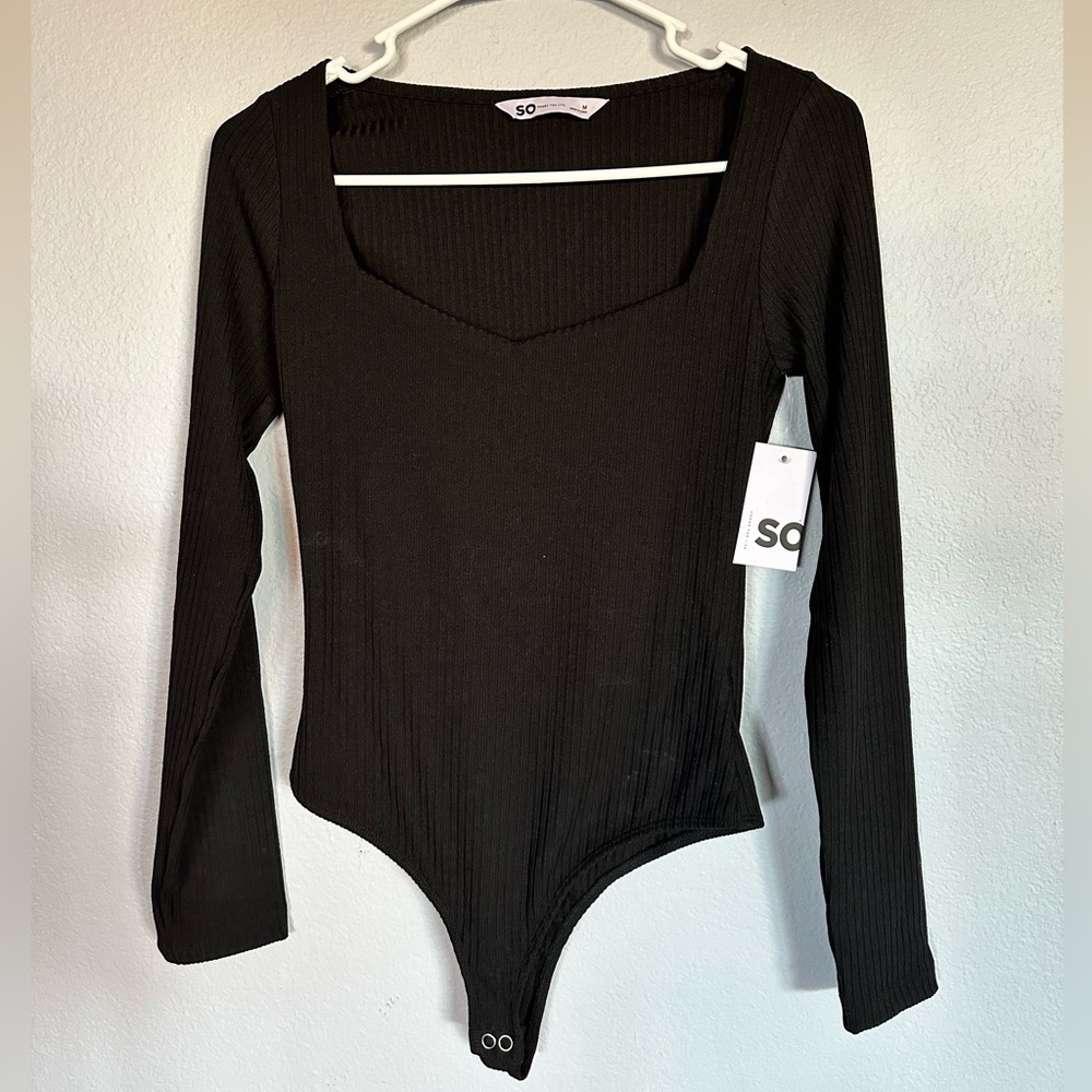 SO Black Ribbed Bodysuit